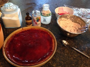 Raspberry jam coating.
